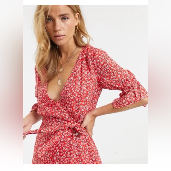 STEVIE MAY Claret Midi Wrap Floral Dress Size Large in Red - Picture 4 of 10